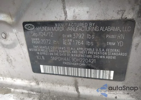 2013 Hyundai Elantra Limited z USA, uszkodzony, nr VIN 5NPDH4AE9DH220421